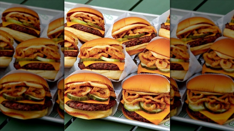 A tray full of Veggie Shack burgers
