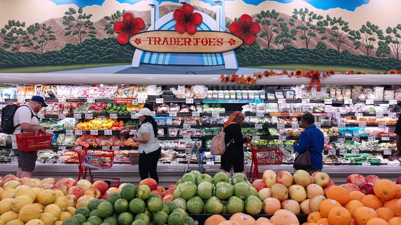 Trader Joe's produce section with people shopping