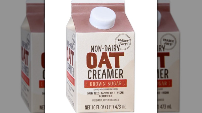 A carton of Trader Joe's oat creamer