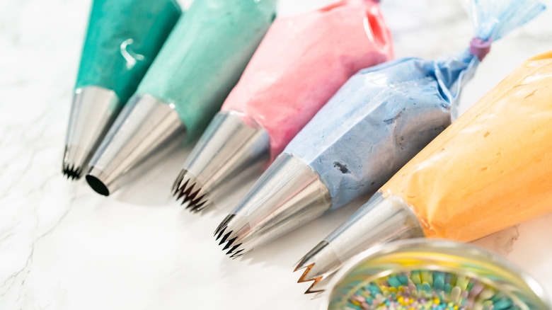 piping bags with colorful frosting