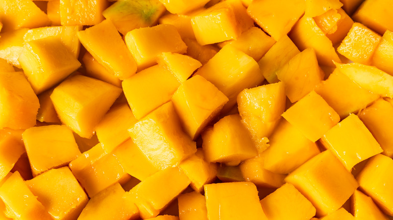 Close up of cubes of mango
