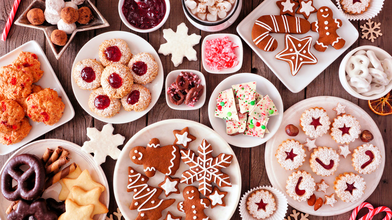assorted Christmas cookies on wooden table