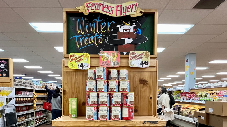 endcap of Trader Joes holiday treats