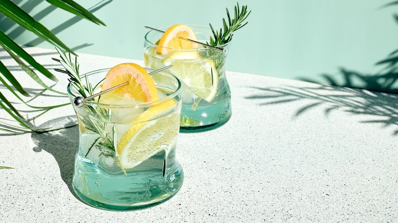 Two summer cocktails with lemon 