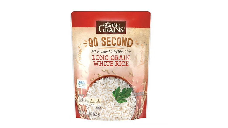 A packet of Earthly Grains long white rice that takes 90 seconds to prepare