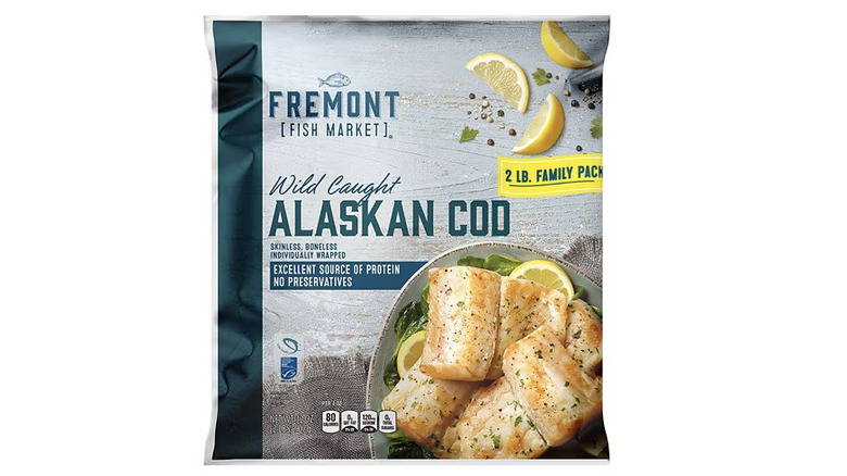 A bag of frozen Alaskan cod fillets sold by Fremont Fish Market