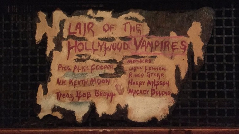 Plaque reading "Lair of the Hollywood Vampires" at the Rainbow Bar and Grill.
