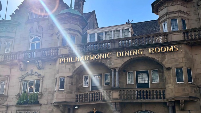 The stone exterior of the Philharmonic Dining Rooms.