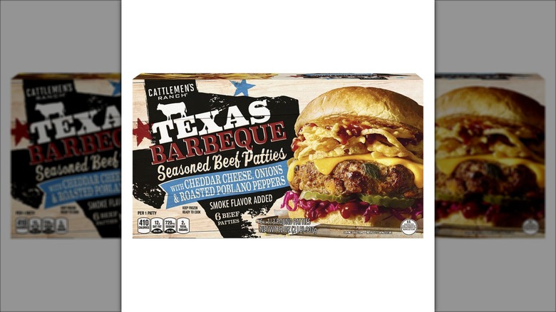 Box of seasoned beef patties