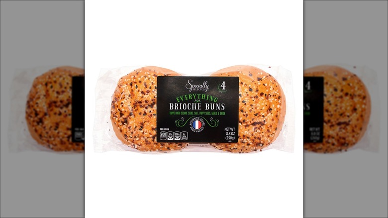 Seasoned brioche buns in plastic package