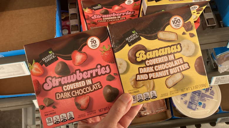 boxes of Aldi chocolate covered fruit