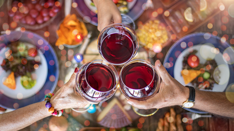 Festive table with red wine 