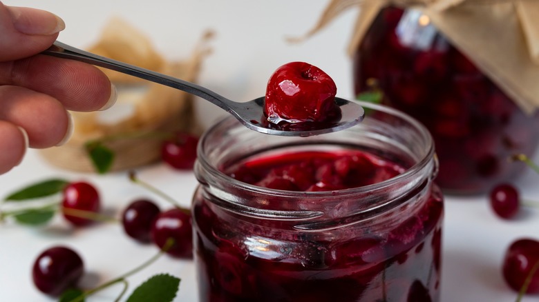 Cocktail bourbon cherries in jar