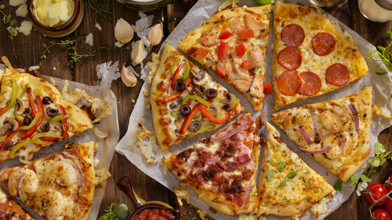Pizzas with a variety of toppings