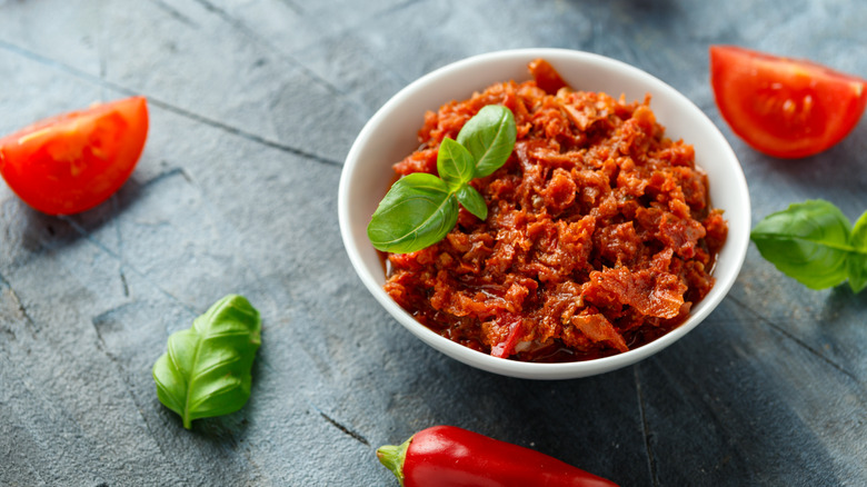 Bowl of sun-dried tomato pesto