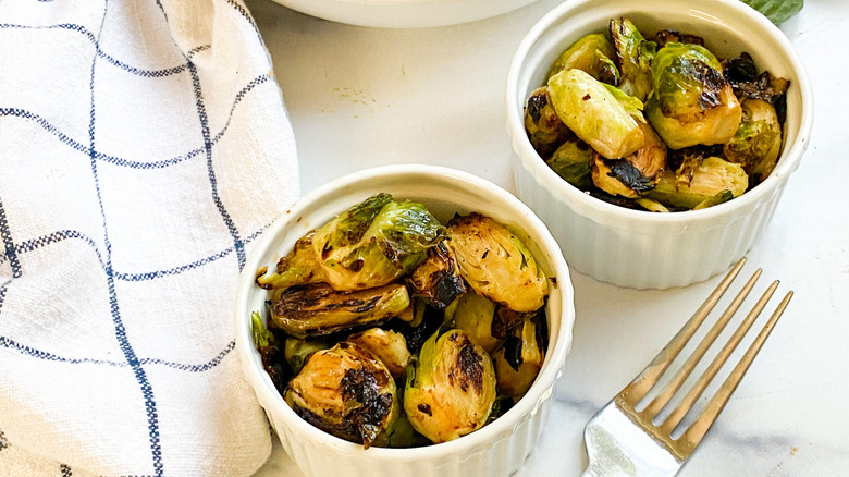 roasted Brussels sprouts in ramekins