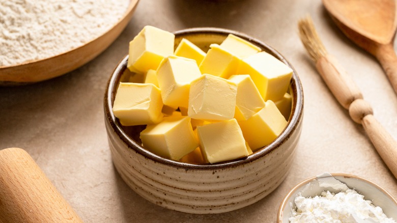 diced butter in a bowl