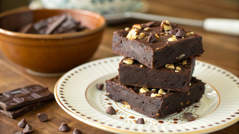 stack of chickpea brownies on plate