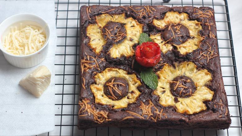 pineapple brownies on cooling rack