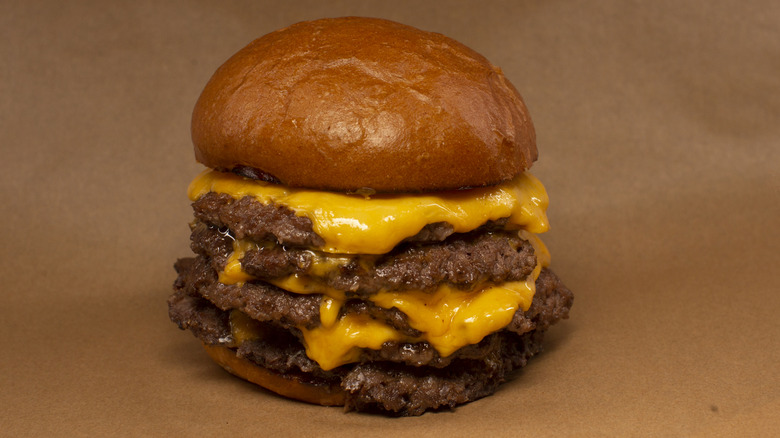 A quadruple-patty cheeseburger