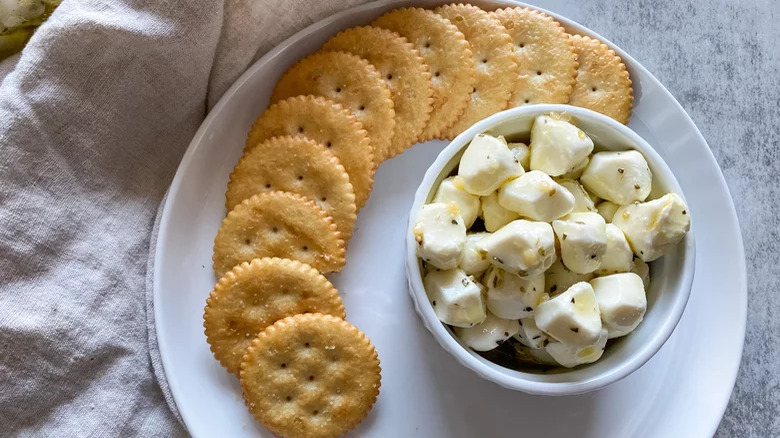 marinated mozarella balls with crackers