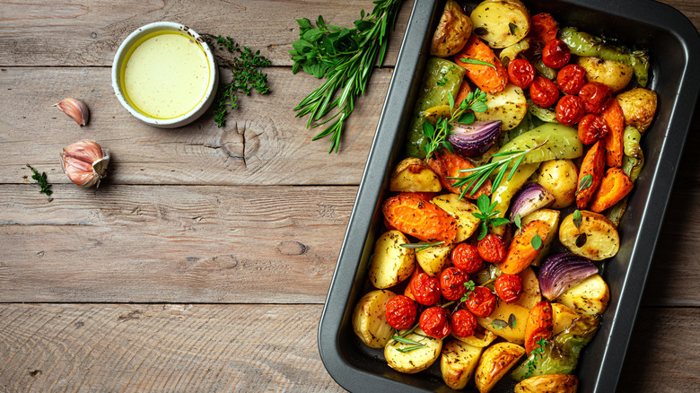 Roasted vegetables in pan