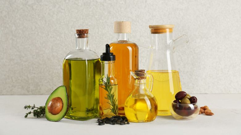 Various types of cooking oil in bottles