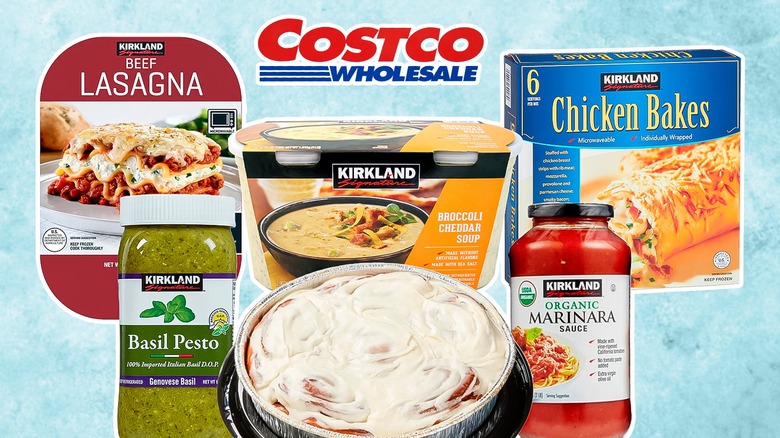 Composite image of Costco products on a blue background
