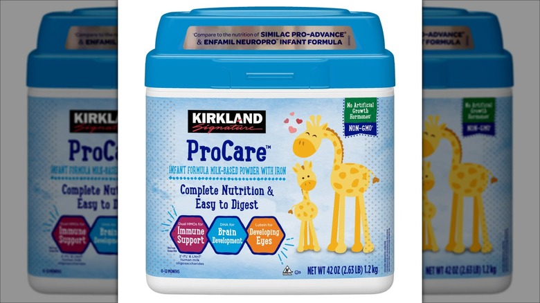 Kirkland Signature baby formula on white background