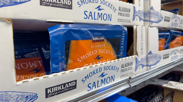 Packages of smoked salmon at Costco
