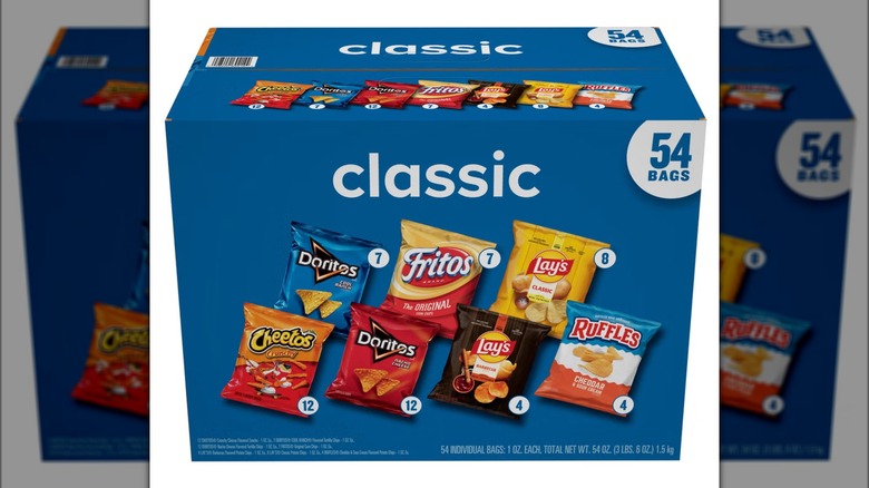 Box of Frito Lay Classic Mix Variety Pack against white background.