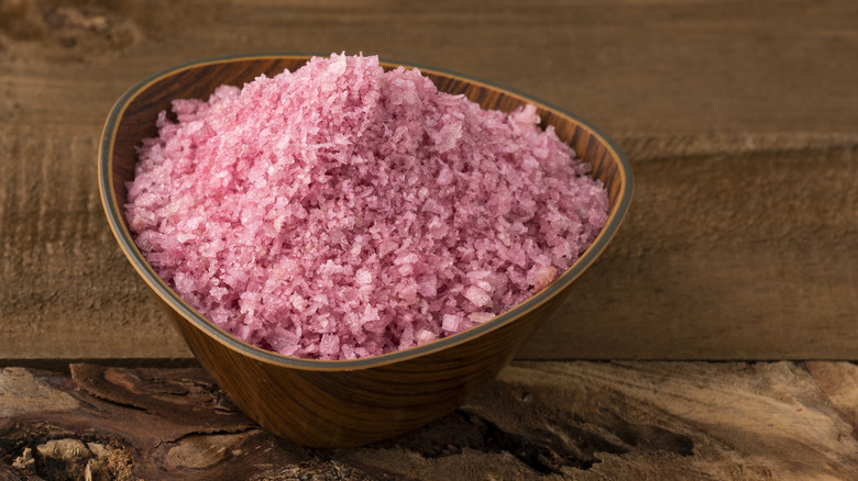 Red wine infused salt in bowl