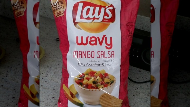 Mango Salsa Wavy Lay's potato chips on countertop