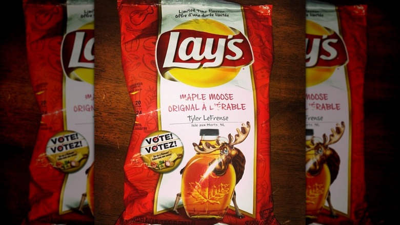 bag of Maple Moose Lay's on wooden surface