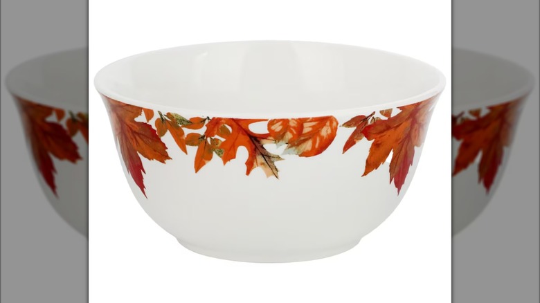 A bowl with a fall leaf design.