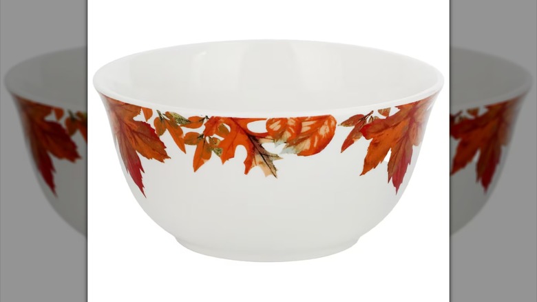 A bowl with a fall leaf design