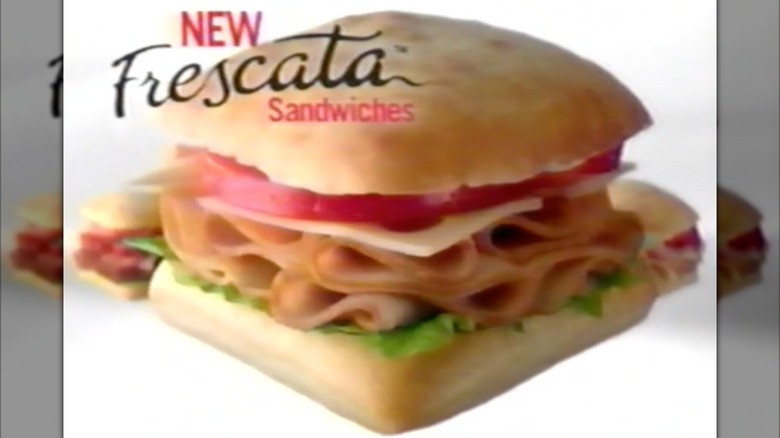 Wendy's Frescata sandwich with turkey, Swiss cheese, lettuce, and tomato on ciabatta roll.