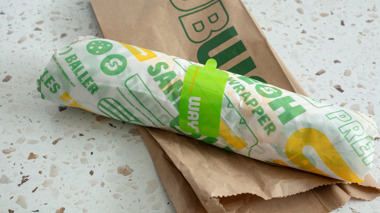 A wrapped Subway footlong