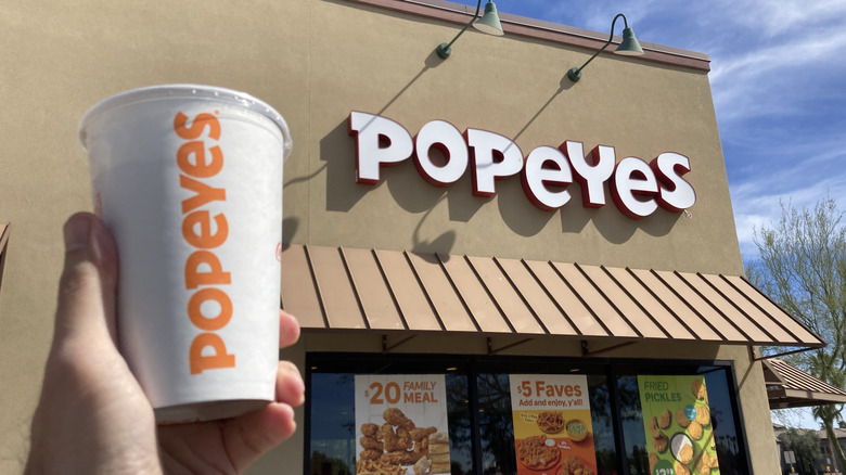 Popeyes Coke cup outside of restaurant