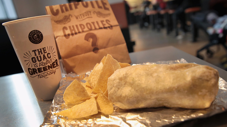 Chipotle burrito and drink