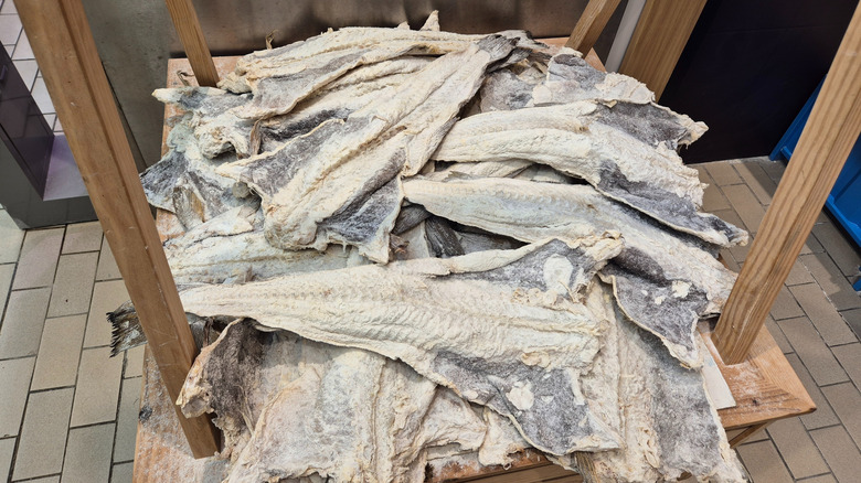 Large pile of salted cod