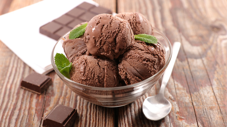 Chocolate ice cream with mint