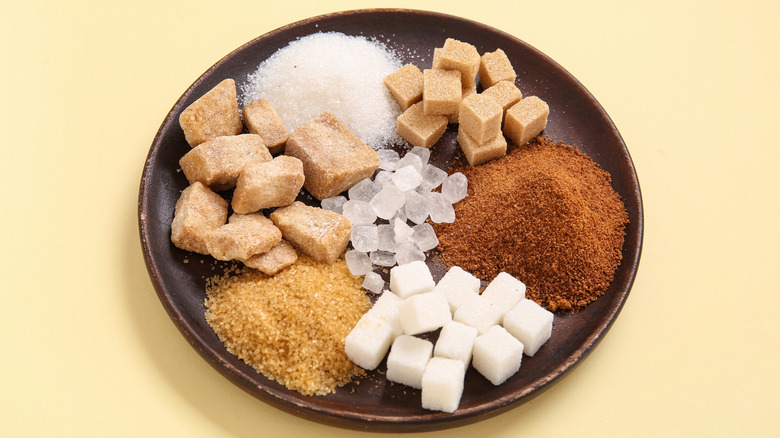 Various forms of sugar on a plate