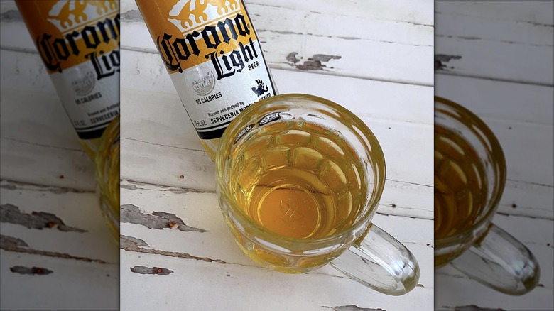 Beer mug and bottle of Corona Light
