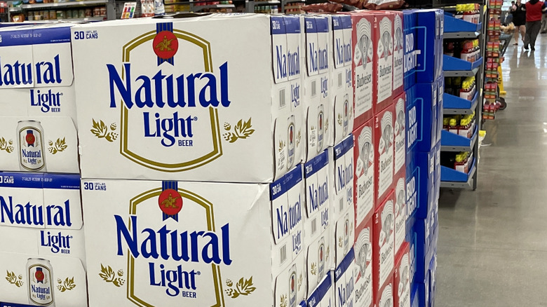 Crates of Natural Light beer on display