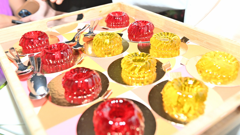 Red and yellow Jell-O molds served at vintage party