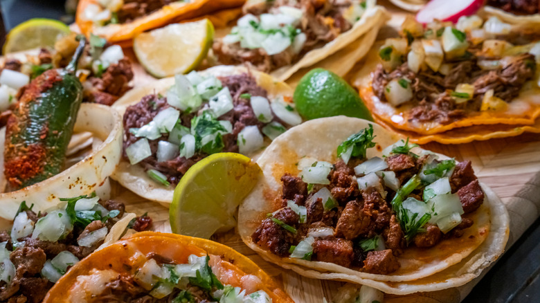 An assortment of authentic Mexican tacos