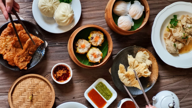 Chinese dishes on restaurant table