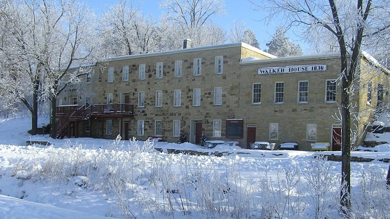 Walker House building with snow
