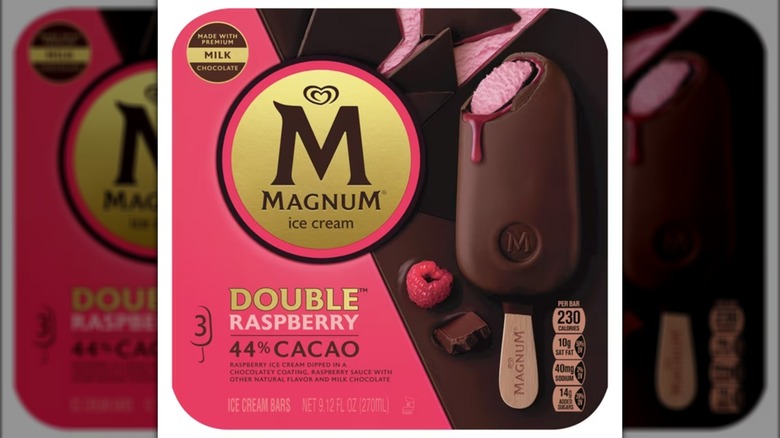 Box of raspberry-flavored chocolate ice cream bars.
